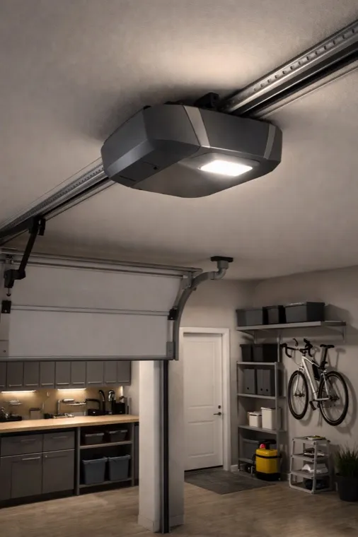 New garage door opener installed during a night service call — 24/7 garage door repair out of Laguna Hills, CA